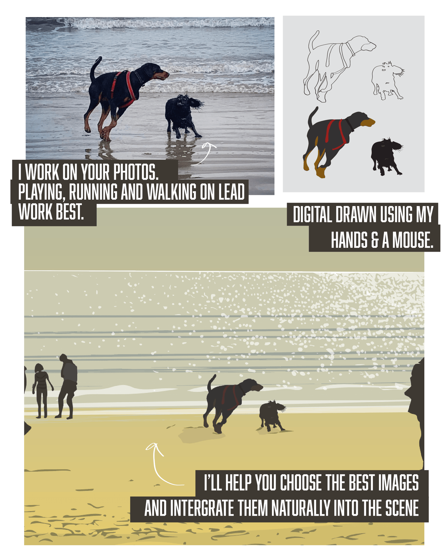 Customised Dogs on Beach Artwork - Folkestone