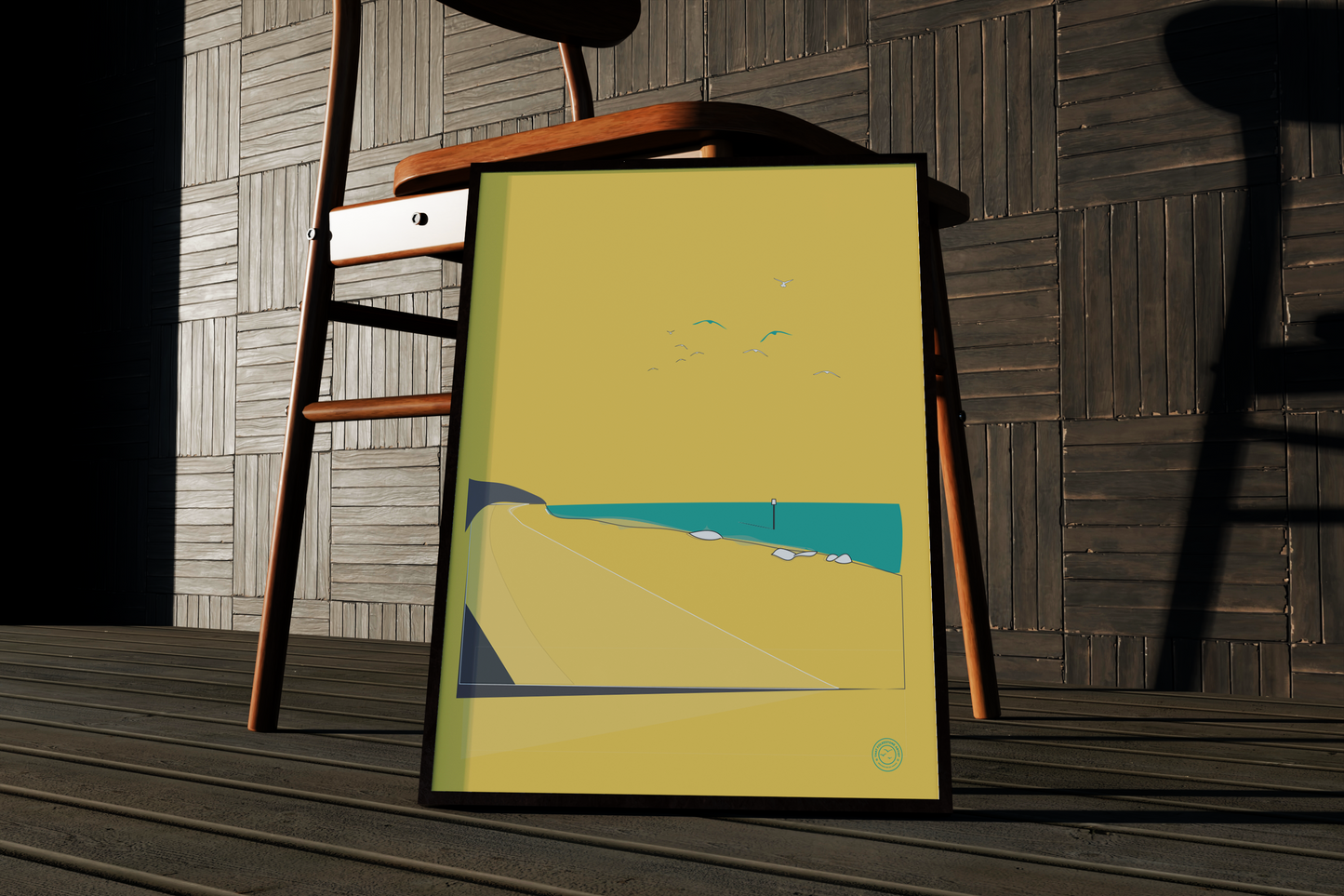 Folkestone Poster - Folkestone Beach  Simple - Yellow or Turquoise