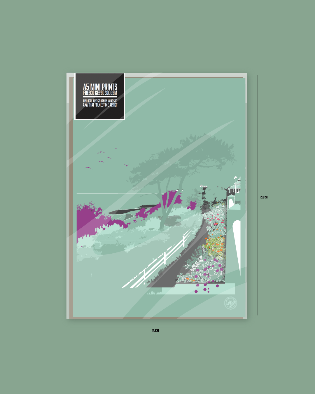 Green Leas - Mini Art Print. Folkestone Leas. A5