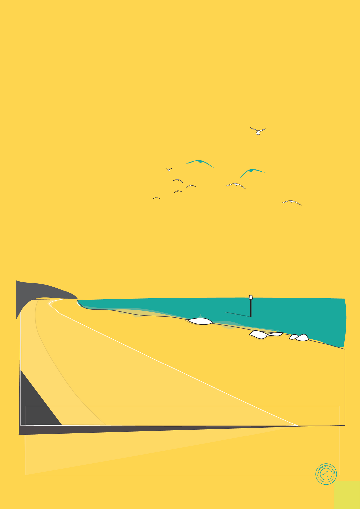 Folkestone Poster - Folkestone Beach  Simple - Yellow or Turquoise