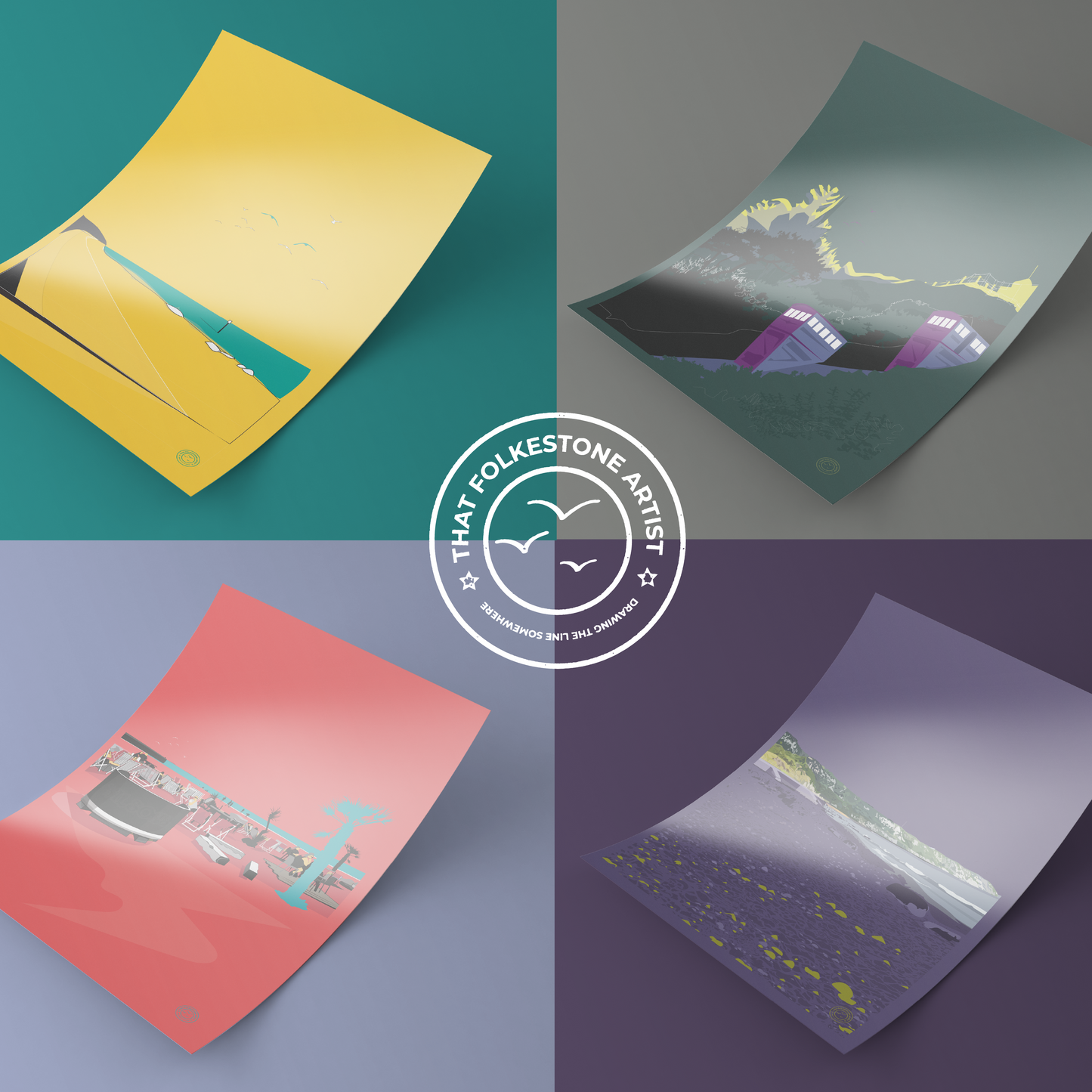 Folkestone Poster - 'Fundraiser' Leas Lift - Racing Green