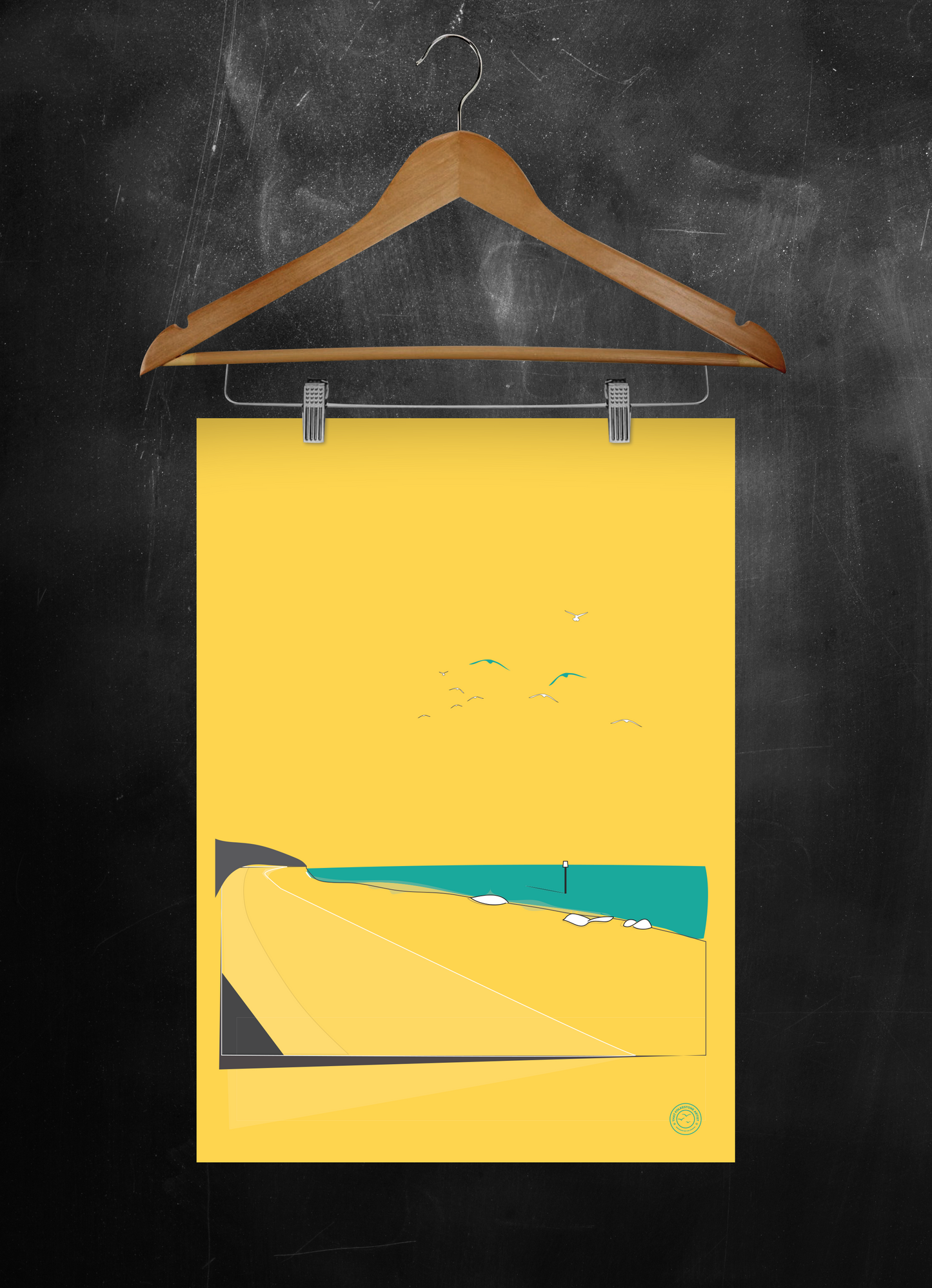 Folkestone Poster - Folkestone Beach  Simple - Yellow or Turquoise