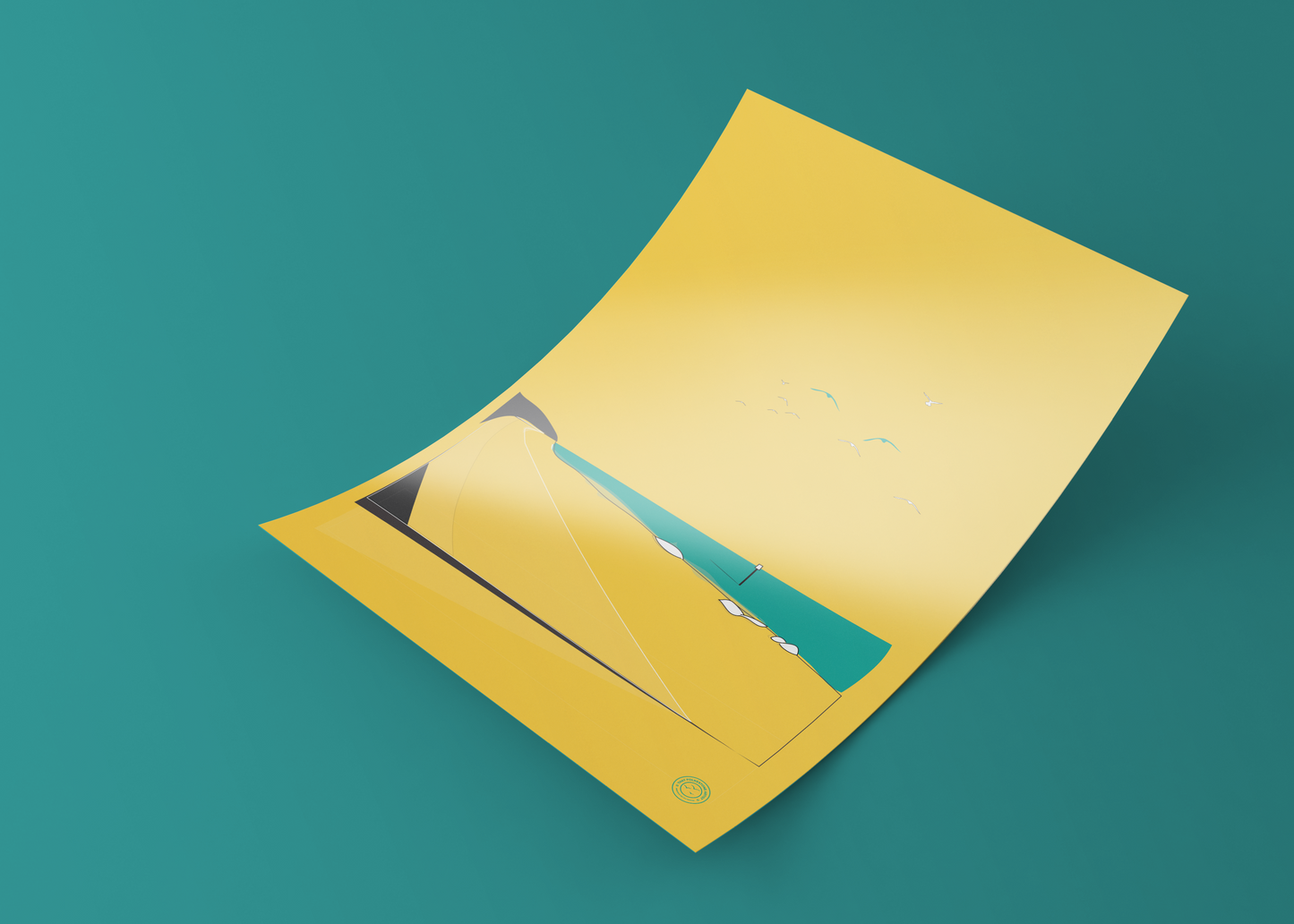 Folkestone Poster - Folkestone Beach  Simple - Yellow or Turquoise