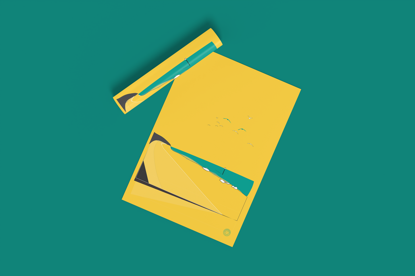 Folkestone Poster - Folkestone Beach  Simple - Yellow or Turquoise