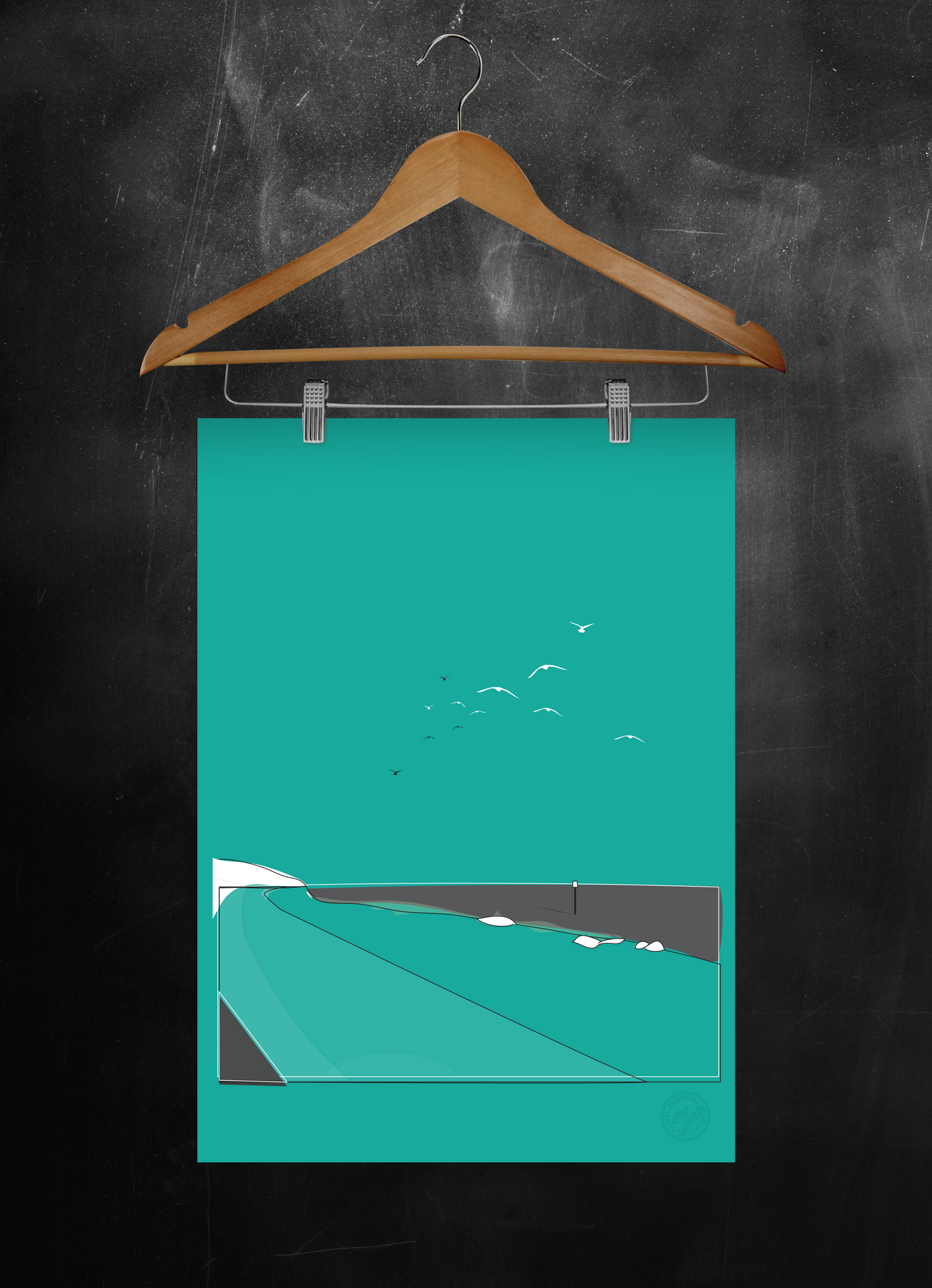 Folkestone Poster - Folkestone Beach  Simple - Yellow or Turquoise