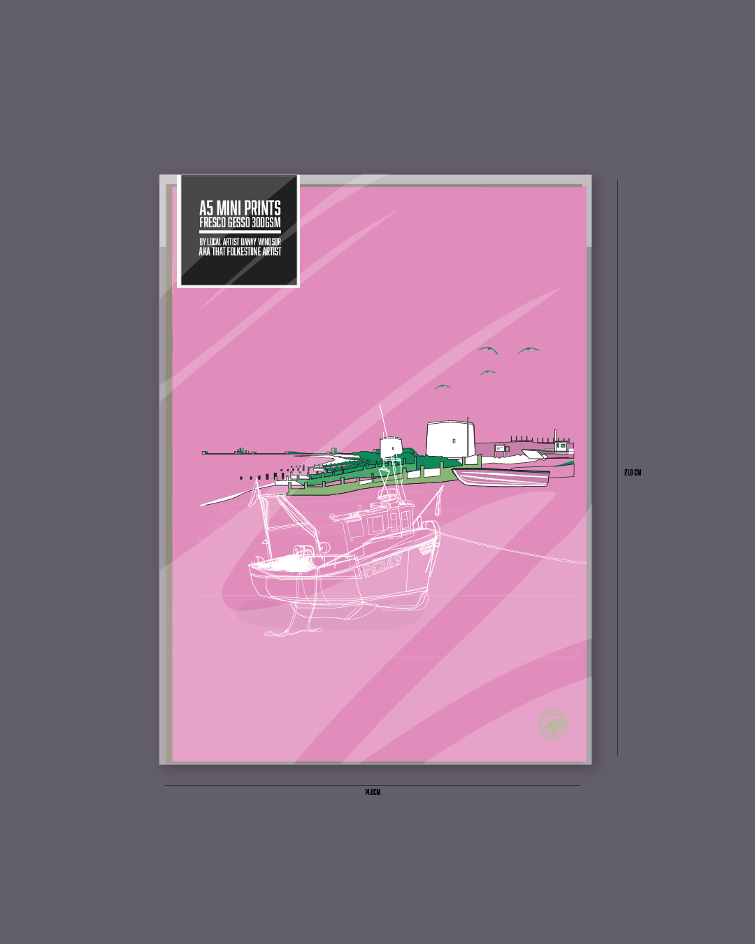Pink Boat - Mini Art Print Fishermans Beach. A5
