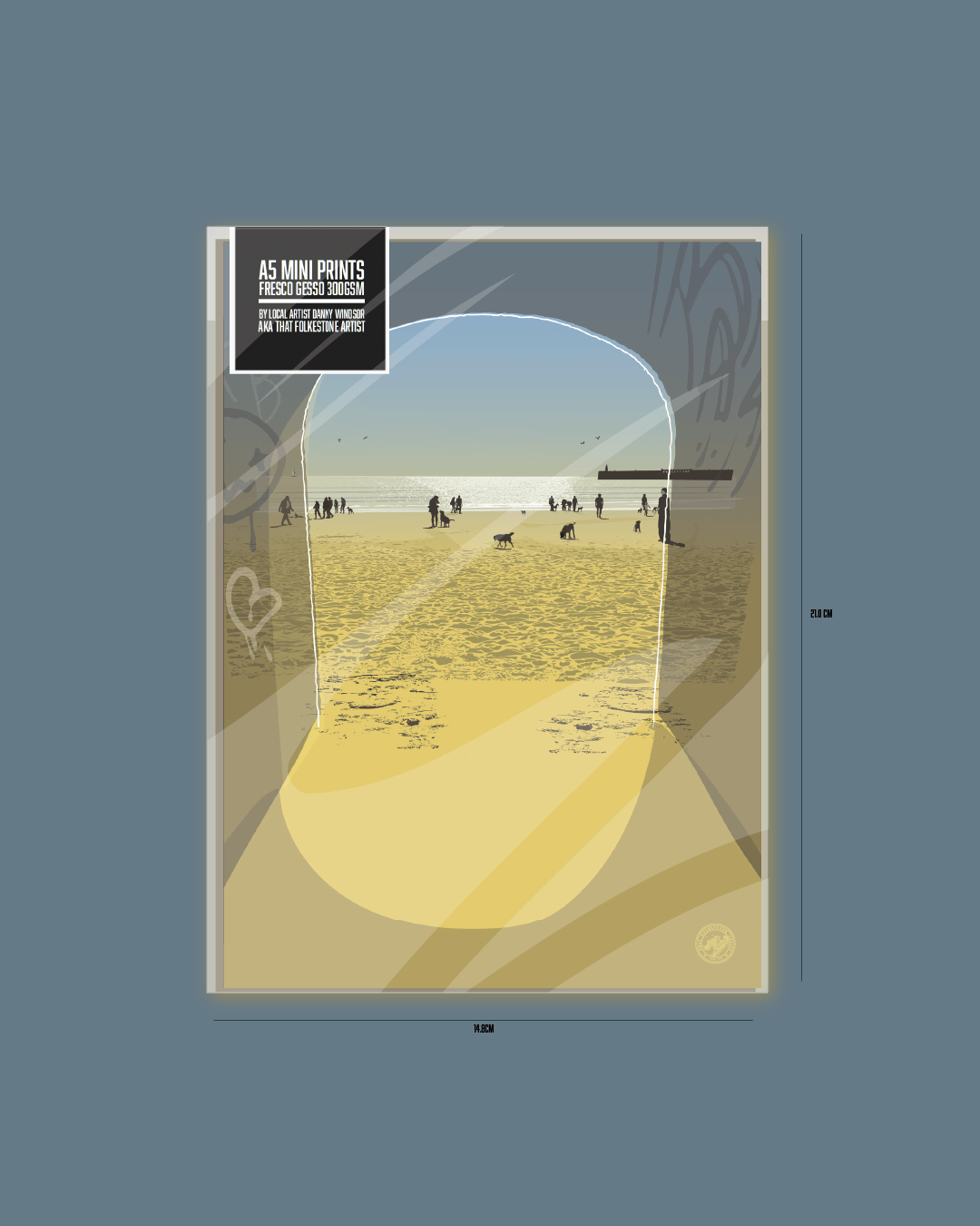 Dogs on the Beach- Mini Art Print. Folkestone Sunny Sands. A5