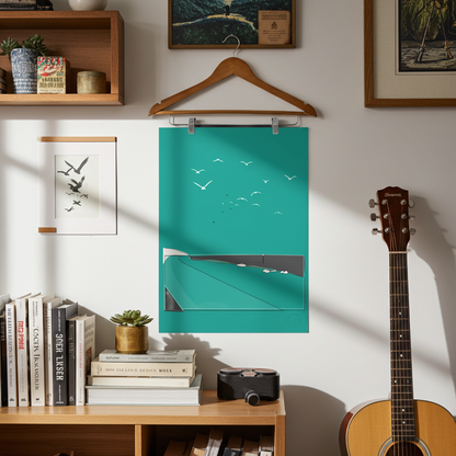 Folkestone Poster - Folkestone Beach  Simple - Yellow or Turquoise