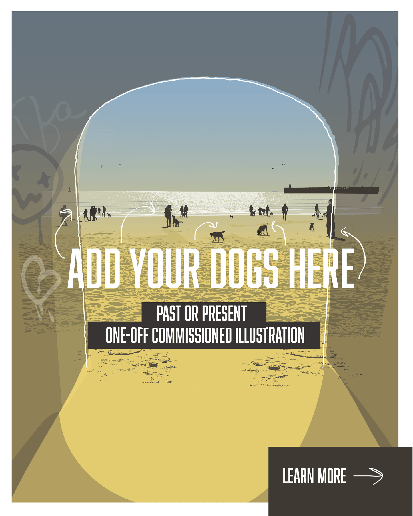 Customised Dogs on Beach Artwork - Folkestone