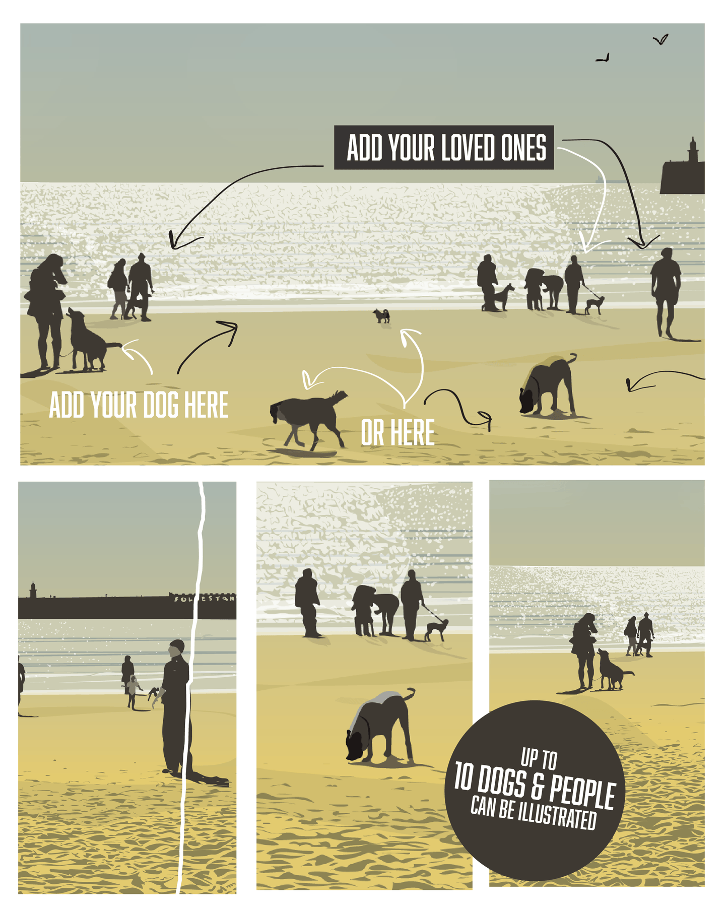 Customised Dogs on Beach Artwork - Folkestone