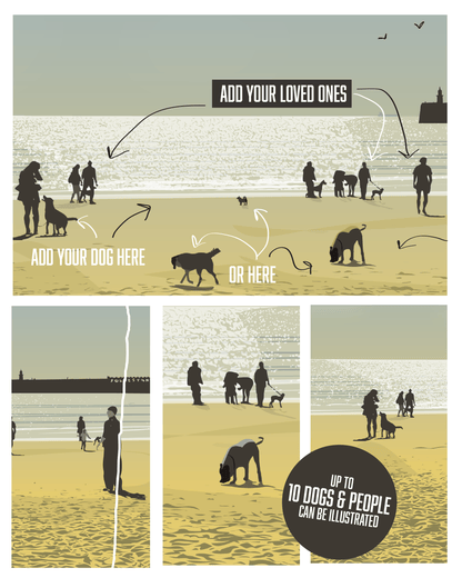 Customised Dogs on Beach Artwork - Folkestone