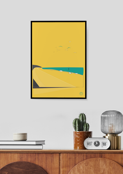 Folkestone Poster - Folkestone Beach  Simple - Yellow or Turquoise