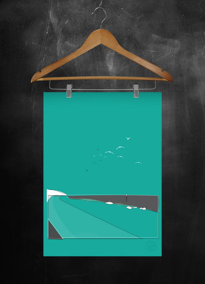 Folkestone Poster - Folkestone Beach  Simple - Yellow or Turquoise