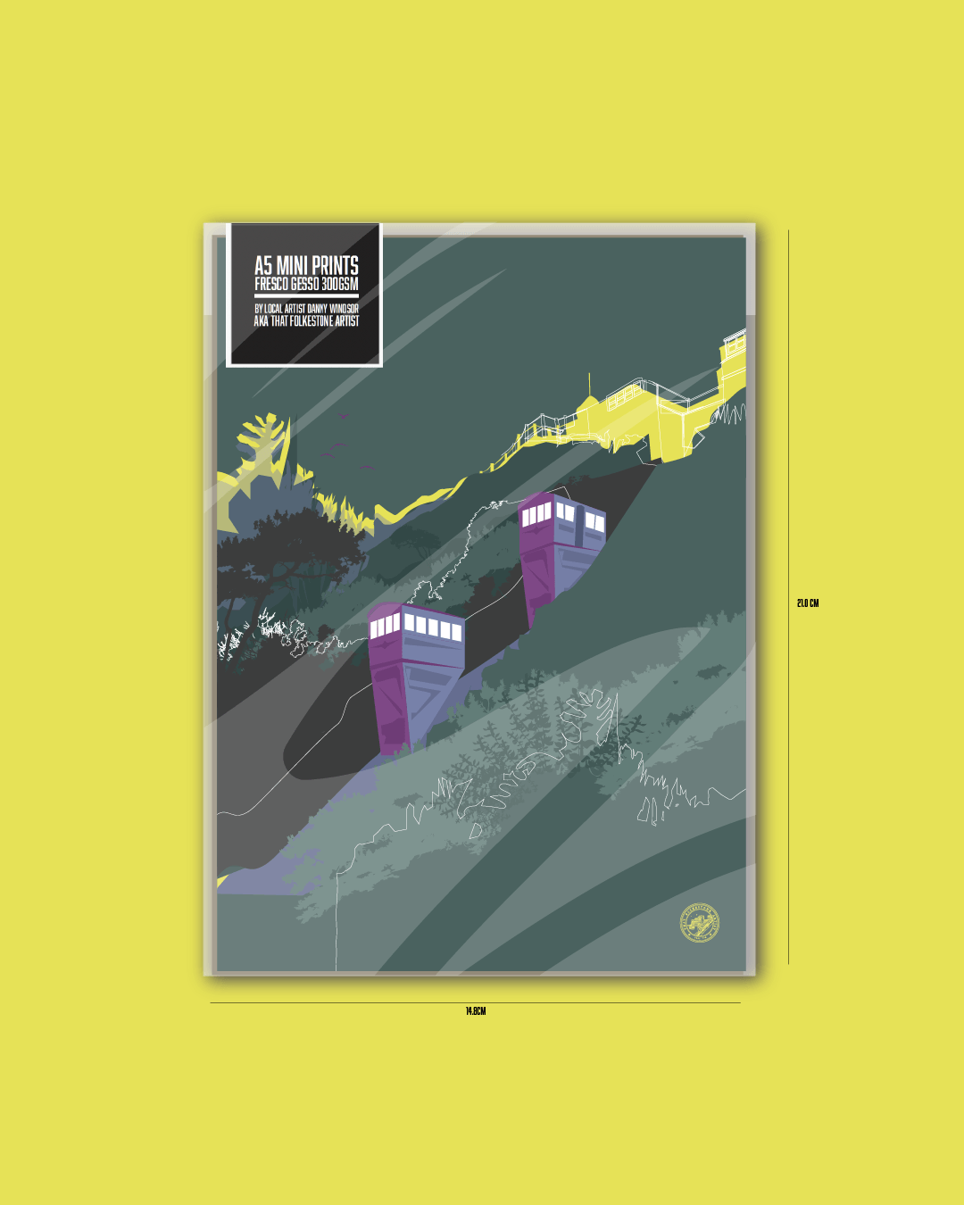 Leas Lift -  Mini Art Print. Folkestone Leas Lift - Racing Green. A5