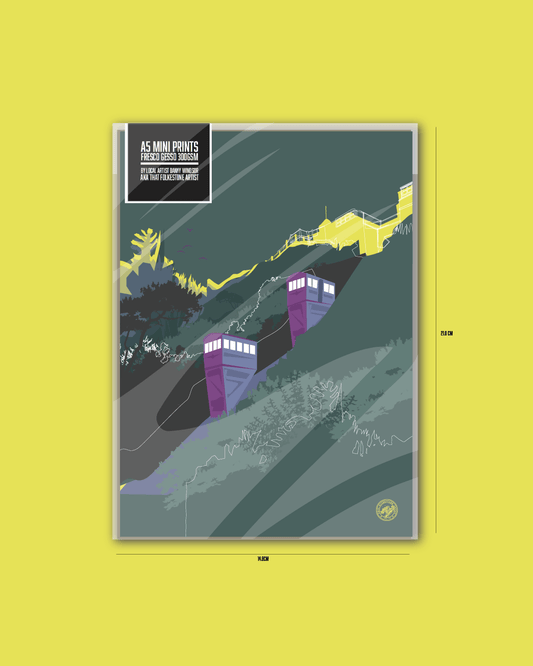 Leas Lift -  Mini Art Print. Folkestone Leas Lift - Racing Green. A5