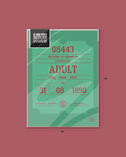 Leas Lift Ticket -  Mini Art Print. Folkestone Leas Lift. A5